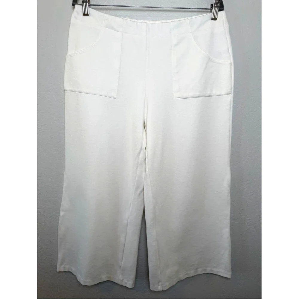 Haver + Blair Women's White Wide-Leg Pull-On Pants Large Patch Pockets